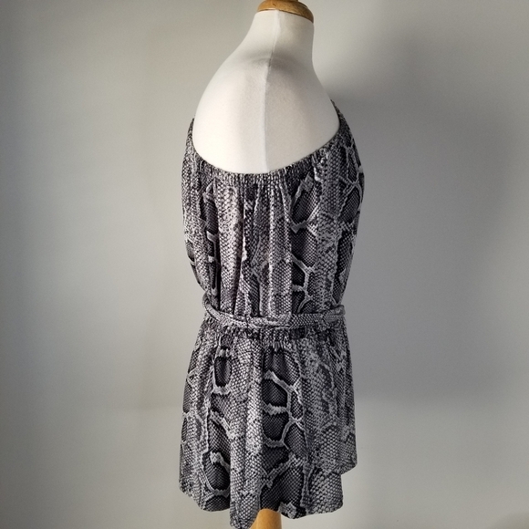NWT Michael Kors Snake Python Print One Shoulder Belted Tunic Top Size L - Picture 7 of 14
